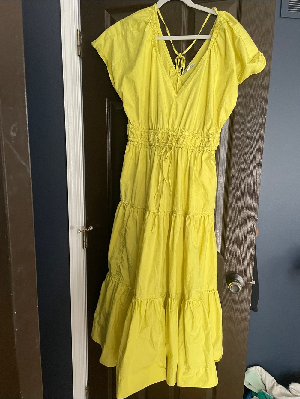 Women's Yellow Tiered Maxi Dress with Tie Waist
